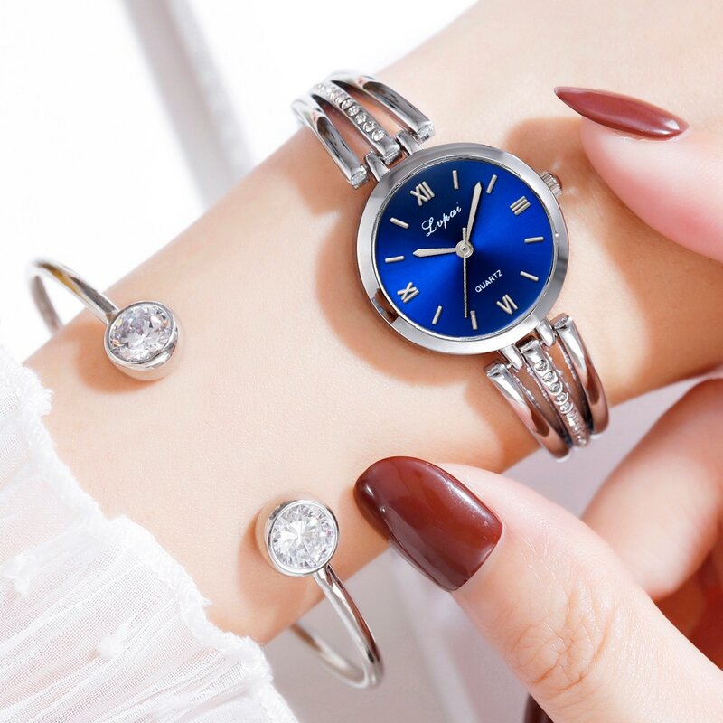 Reloj pequeño informal A la moda, sencillo, con incrustaciones de diamantes de imitación, de acero inoxidable, pulsera de reloj de cuarzo para mujer, nuevo * A
