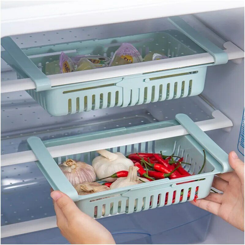 Ajustável stretchable geladeira organizador gaveta cesta geladeira pull-out gavetas espaçador fresco camada rack de armazenamento