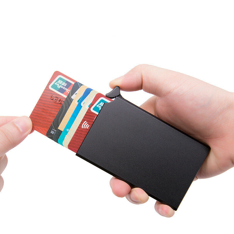 Zovycel RFID 도난 방지 스마트 지갑 얇은 ID 카드 케이스 남녀 공용 자동 솔리드 메탈 은행 신용 카드 홀더 비즈니스 미니