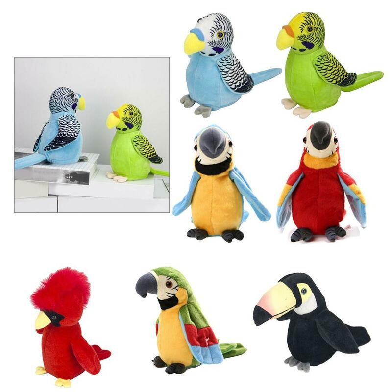 Gravação de som repetir falando brinquedos crianças eletrônico falando papagaios brinquedo pelúcia controle voz boneca brinquedo de pelúcia elétrica