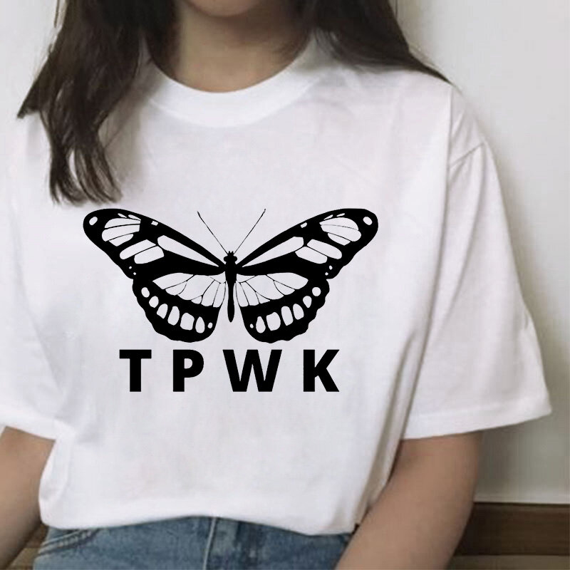 Camiseta de estilo coreano para mujer, remera estampada de "Treat People with Kidness" Harajuku para mujer, camiseta de estética de línea fina Vintage, camisetas