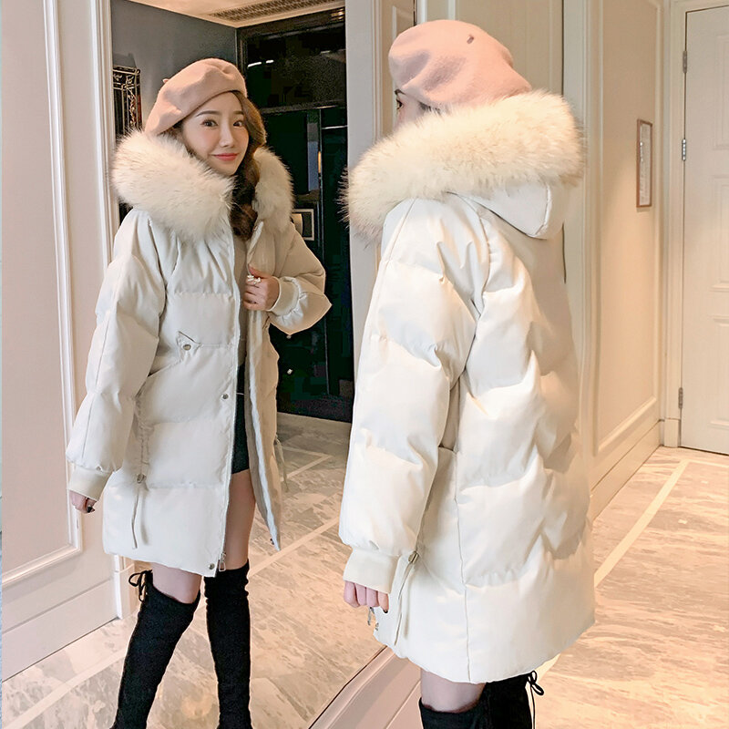 Para baixo algodão estilo coreano parka casaco de inverno feminino 2021 nova moda longa casual com capuz grosso quente jaqueta de inverno