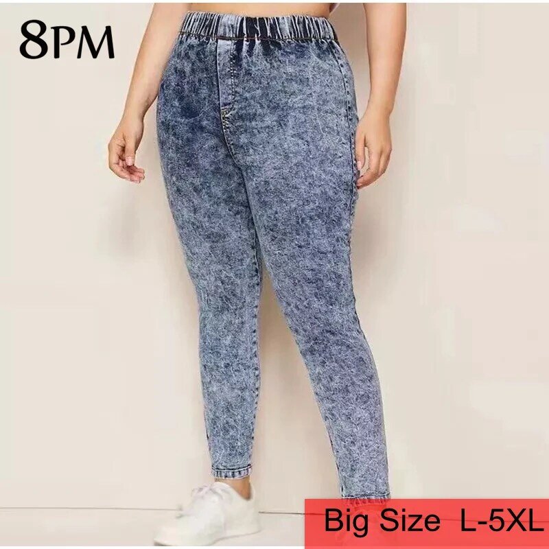 Women Casual Jeans Elastic High Waist Snow Wash Pencil Pants Fashion Denim Trousers Plus Size 4XL 5XL Mom Jeans ouc1032