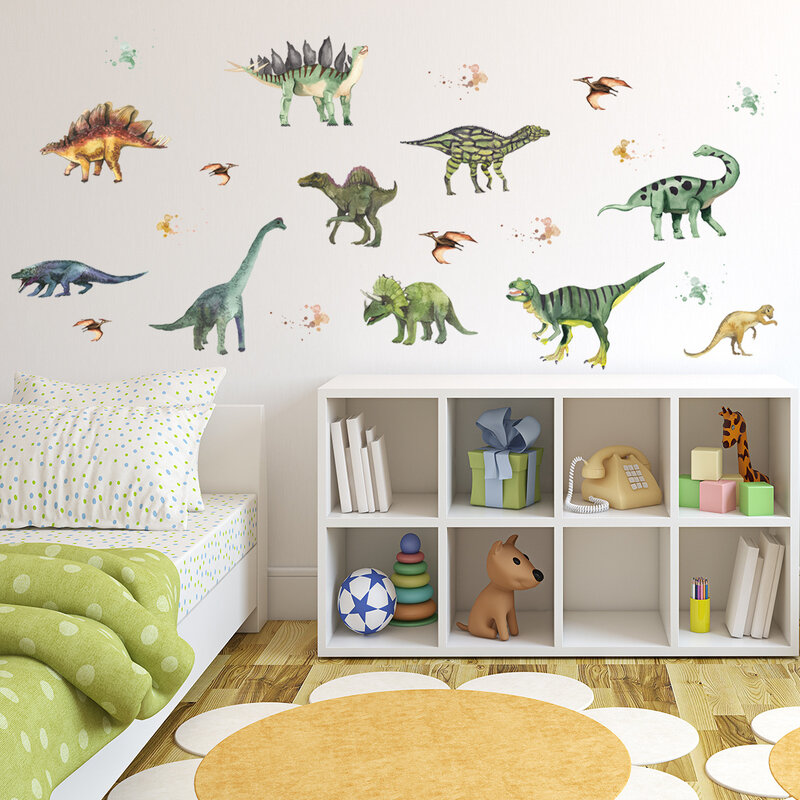 Stiker Lukisan Dinding Dinosaurus 3d Dekorasi Kamar Tidur Anak-anak Stiker Kertas Dinding Kartun Berperekat