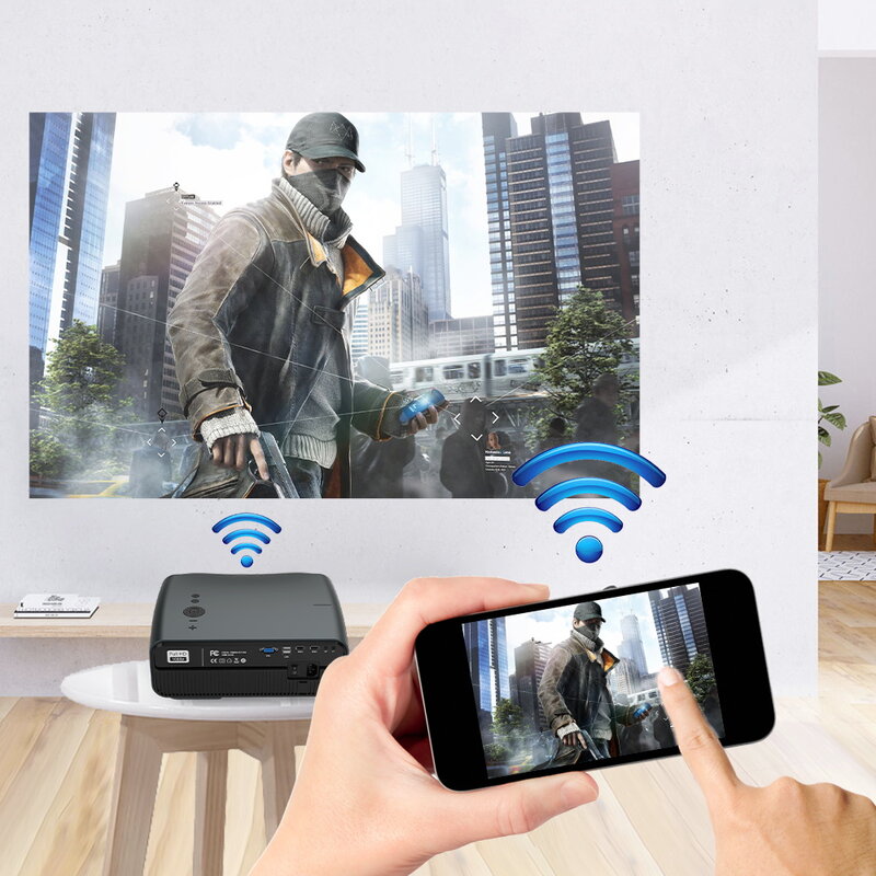 Caiwei casa projetor completo hd 1080p resolução de vídeo de cinema em casa beamer freeshiping sistema android filme projetor para telefone