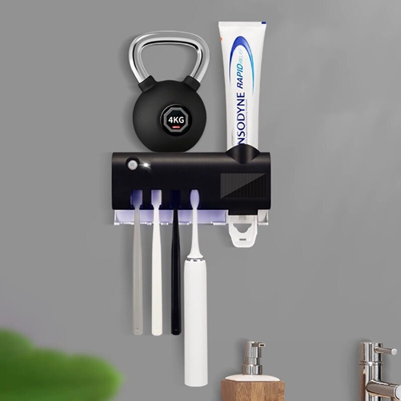 Energia solar uv escova de dentes titular dupla camada esterilizador automático dispensador de pasta de dentes acessórios do banheiro fixado na parede