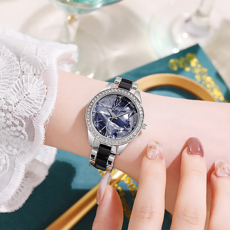 Coração do mar relógio de quartzo feminino moda azul safira pulseira inoxidável strass relógio de pulso presente das senhoras