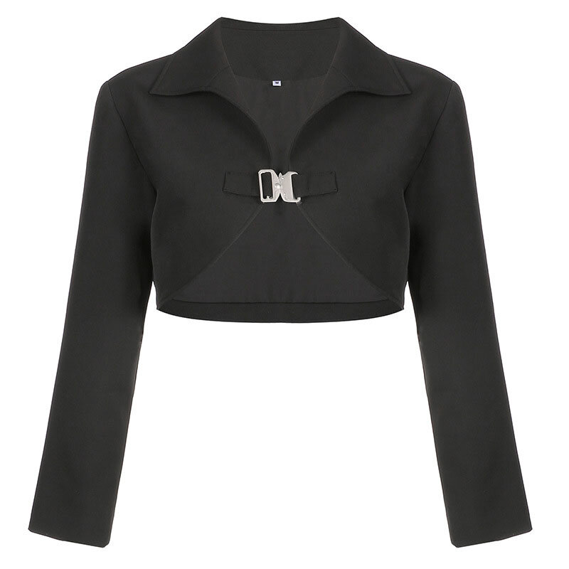 Nieuwe 2021 Herfst Mode Korte Zwarte Jas Solid Vest Losse Schooltas Gesp Pak Afrikaanse Fall Jacket Voor Vrouwen