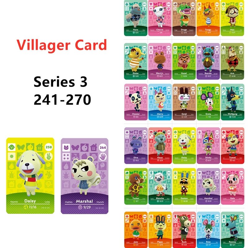 (241-270) Animal Croxxing ACNH Mariscal picante feliz Daisy Eloise aldeano tarjeta Ntag215 etiqueta NFC tarjeta de juego NS interruptor WiiU 3DS