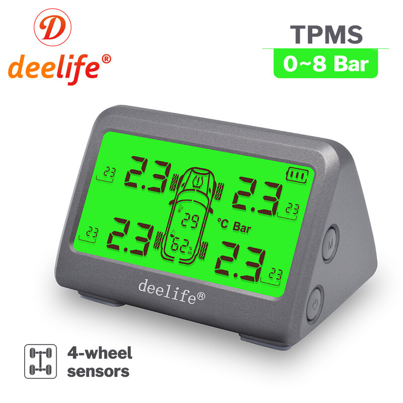 Deelife-ソーラータイヤ空気圧監視システム,tpms,0-116 psi,0-8 bar,車のタイヤ空気圧モニター,内部外部センサー
