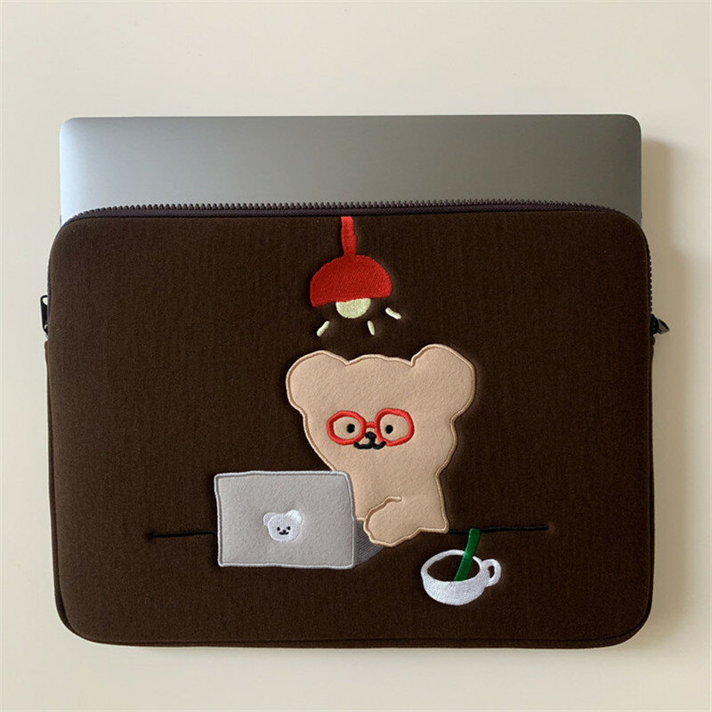 Tas Lengan Laptop Beruang 11 Inci Baru Kacamata Ins Korea Bear Mac Ipad Pro 9.7 10.8 13 14.5 15 Inci Tas Casing Dalam Laptop