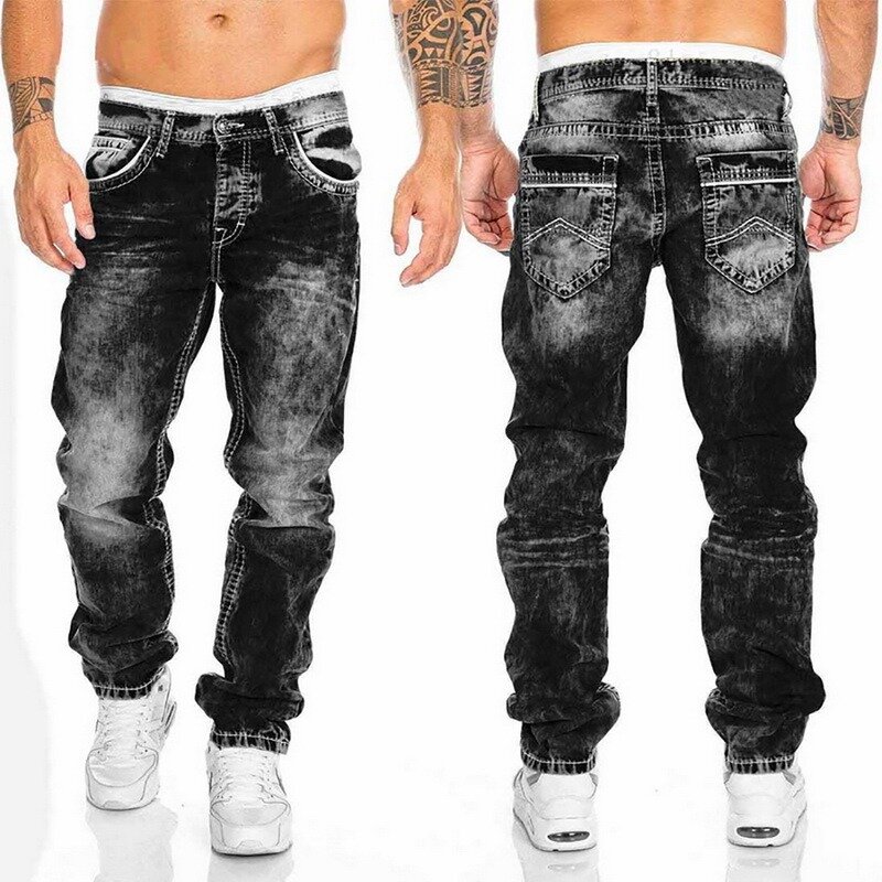 Pantalones vaqueros desgastados elásticos para hombre, Jeans rasgados para motorista, estilo Hip Hop, ajustados, Punk, de algodón, con cremallera