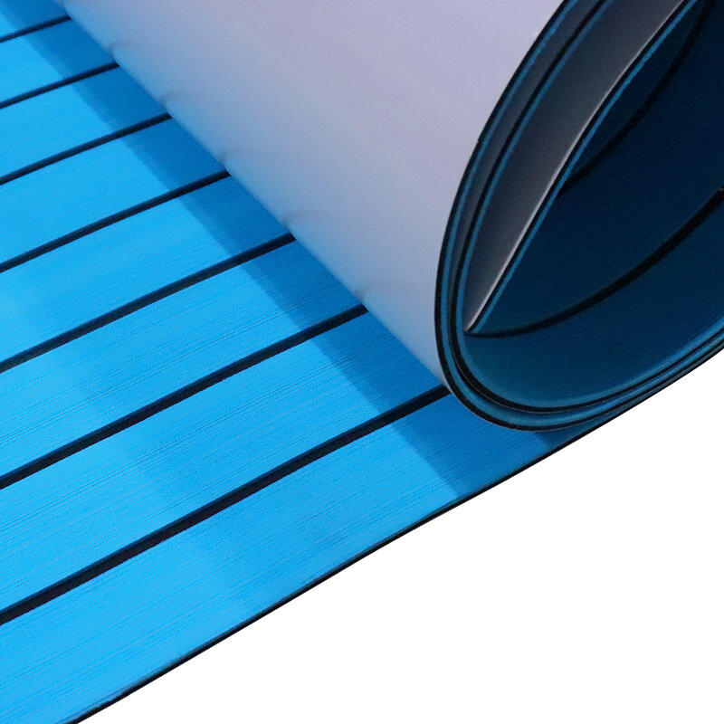 자동 접착 EVA 폼 해양 바닥재 보트, 240cm x 90cm, 요트 합성 티크 갑판 바닥, 파란색, 검정색 라인 보트