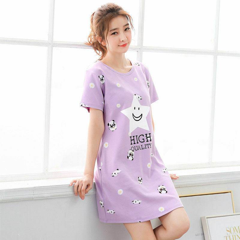 Vrouwen Nachthemd 2021 Zomer Losse Plus Size Cartoon Pijama Vrouwelijke Korte Mouwen Leuke Afdrukken Nachtjapon Nachtkleding Meisje Homewear