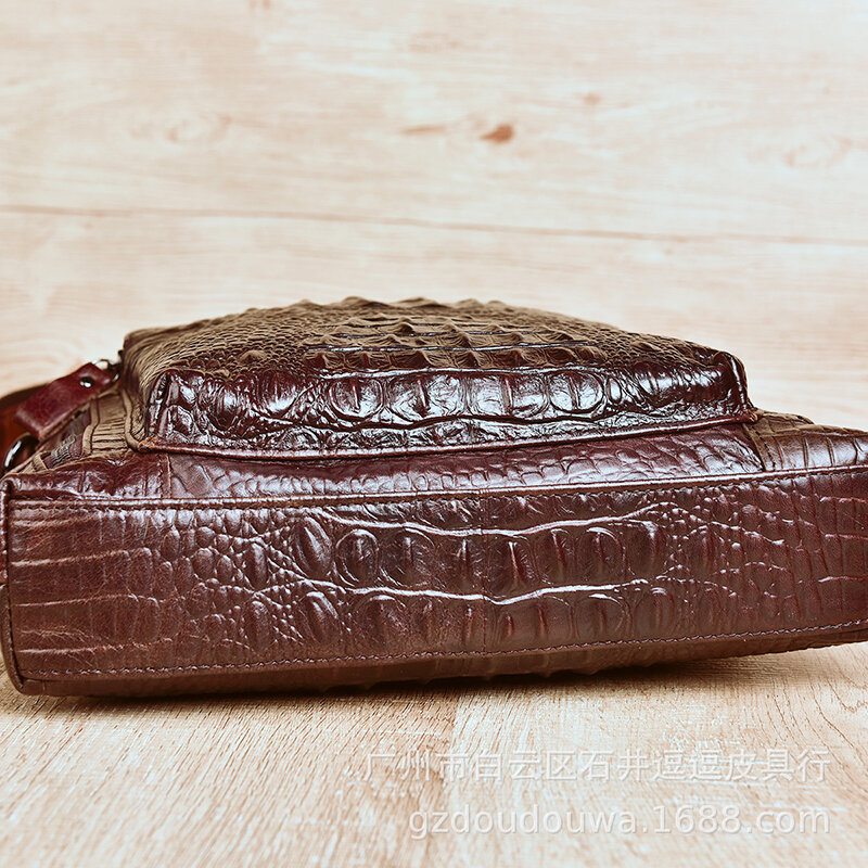 Serviette en cuir suédé motif Crocodile, sac à bandoulière en cuir véritable pour hommes, sacoche portable fourre-tout