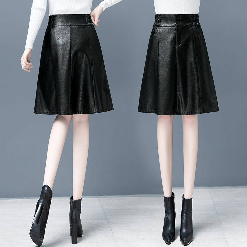 Half  A-word Female 2022 Autumn Winter Elastic High Waist Slim Fashion Large Size Hip Wrap Medium Length Skirt
