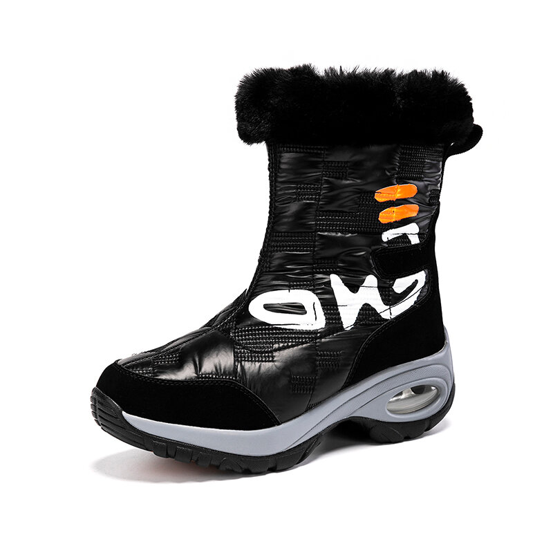 Botas de nieve cálidas de felpa para mujer, botines de media caña con plataforma y cordones, impermeables, para invierno