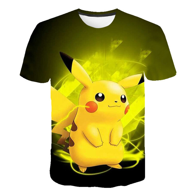 Camiseta con estampado de Pikachu para niños y niñas, ropa Harajuku 3D con estampado de dibujos animados, Tops de verano