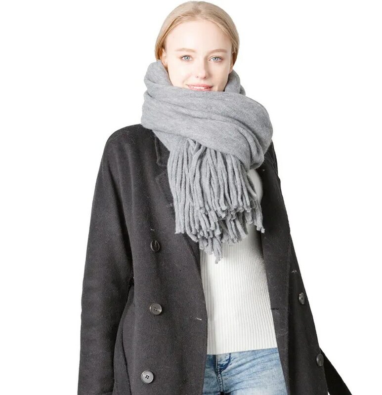 JIFANPAUL-Pañuelo nuevo para otoño e invierno, borlas largas, color sólido, bufanda de lana sintética, bufanda gruesa monocromática, Unisex