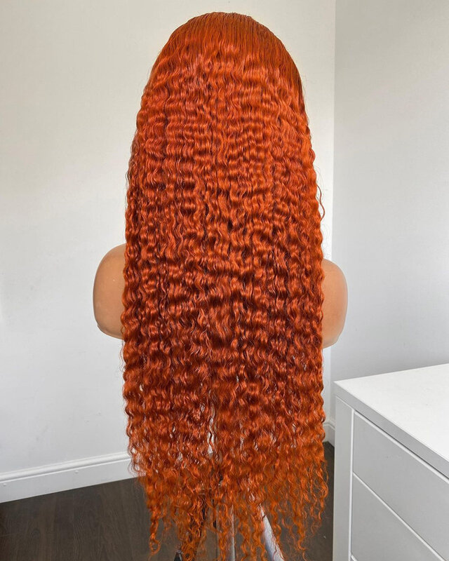 Midden Deel Gember Oranje 180% Dichtheid 20-26 Inch Lange Kinky Krullend Synthetische Lace Front Pruik Voor Zwarte Vrouwen preplucked Babyhair