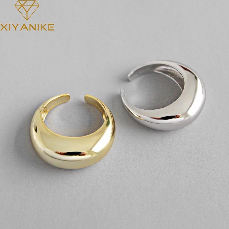 Xiyanike anéis feitos à mão para mulheres, anéis estilo coreano simples de prata esterlina 925, joia geométrica de casamento ou noivado para presente