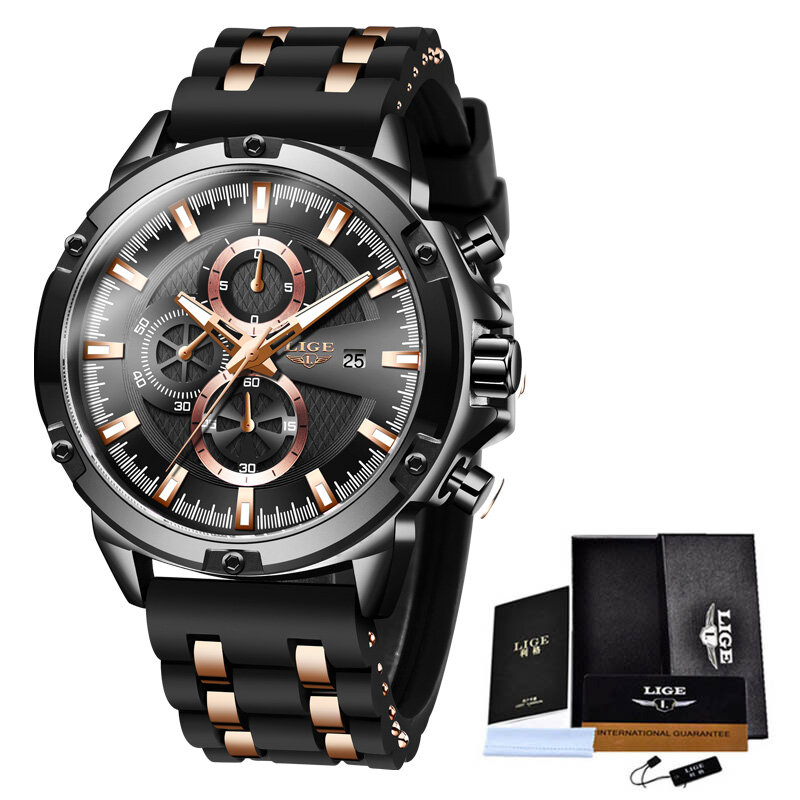 LIGE-montre-bracelet étanche pour homme, chronographe, bracelet militaire, en Silicone, marque de luxe, horloge de Sport, 2020