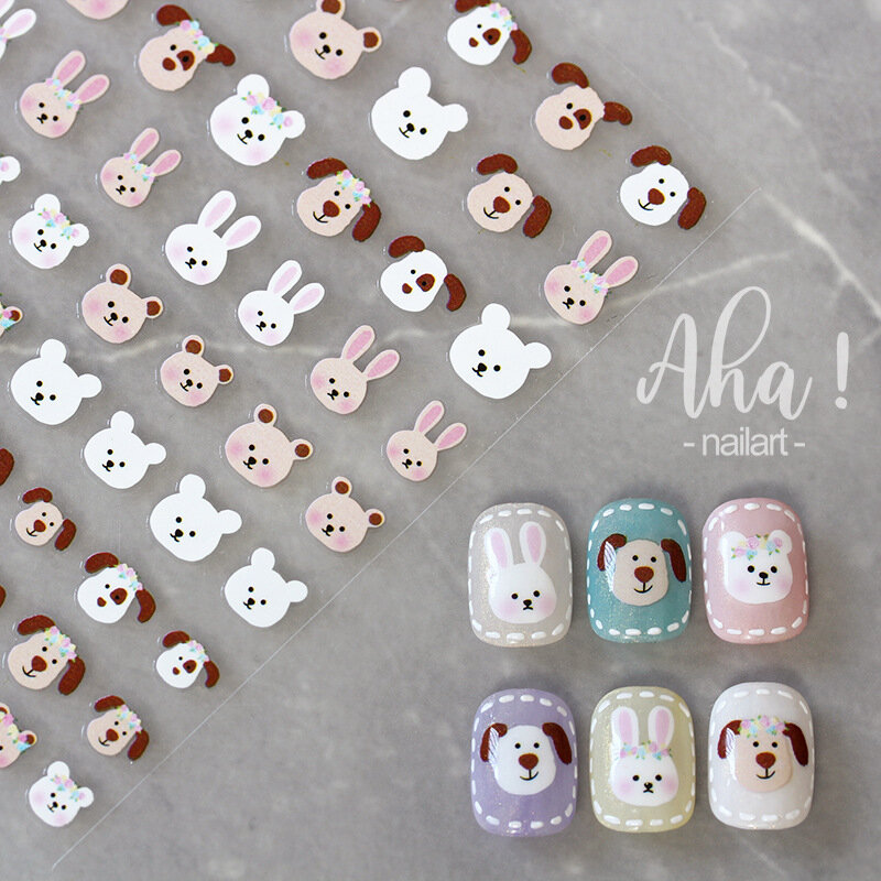 Pegatinas de dibujos animados para uñas de perro, pegatinas de estilo japonés para uñas, decoración de uñas, adhesivo transparente esmerilado, 1 pieza