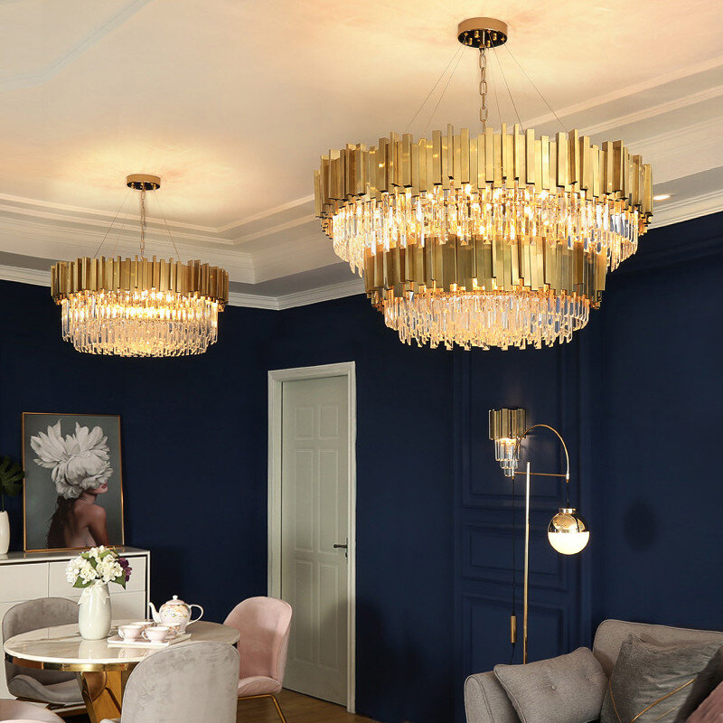 Candeeiro suspenso de acrílico para tetos altos, luminária decorativa com espiral personalizada dourada