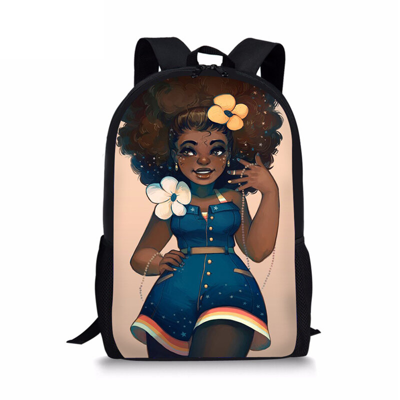 HaoYunแฟชั่นเด็กกระเป๋าเป้สะพายหลังการ์ตูนสีดำสาวแอฟริกันรูปแบบโรงเรียนกระเป๋าAfroศิลปะหญิง...