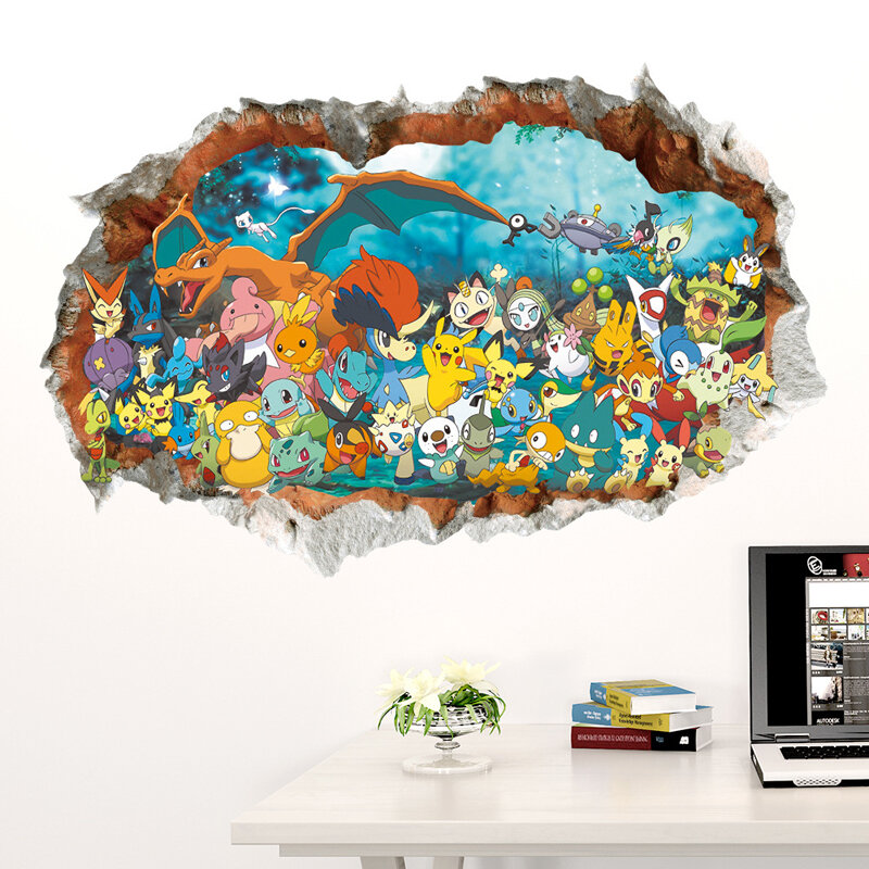 Calcomanía de pared de Pokémon de gran tamaño para habitación de bebé, pegatina extraíble de dibujos animados para dormitorio de niños, sala de estar, mural, póster