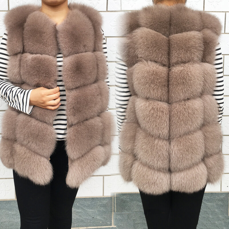 2020 Nieuwe Vrouwen Winter Echte Bontjas Hoge Kwaliteit Natuurlijke Vos Bont Vest Mode Luxe Warm Mouwloze Donkere Gesp jas