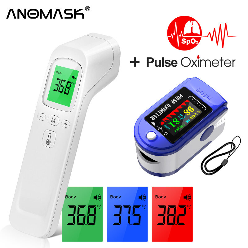 Nuovo pulsossimetro portatile medico pulsossimetro ossigeno nel sangue misuratore di saturazione della frequenza cardiaca OLED Oximetro + pistola termometro digitale