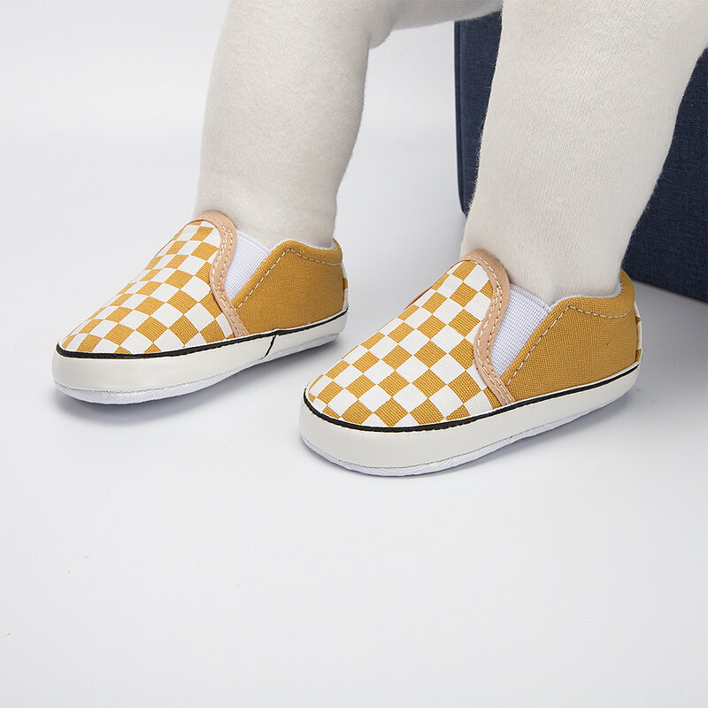 Newborn Boys Girls Baby Shoes Soft-Sole Non-slip Gingham Simple Canvas Casual 4-colors Toddler First Walkers Crib Shoes 0-18m