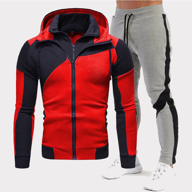 Abbigliamento sportivo da Jogging, giacca sportiva da uomo in poliestere di cotone, felpa con cappuccio + pantaloni della tuta, maglione a due pezzi, abito invernale tinta unita