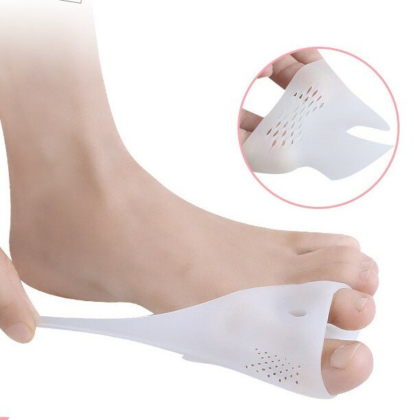 Par de almohadillas de silicona transparente para hombre y mujer, soportes para dedos de los pies con doble agujero, para pulgar, Hallux, Valgus, 1 par