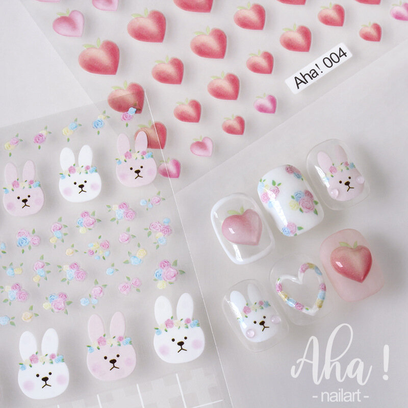 Pegatina de uñas de conejo de dibujos animados, adhesivo de conejo pintado de verano, joyería tridimensional, conejo, Rana, manicura artística, 1 pieza