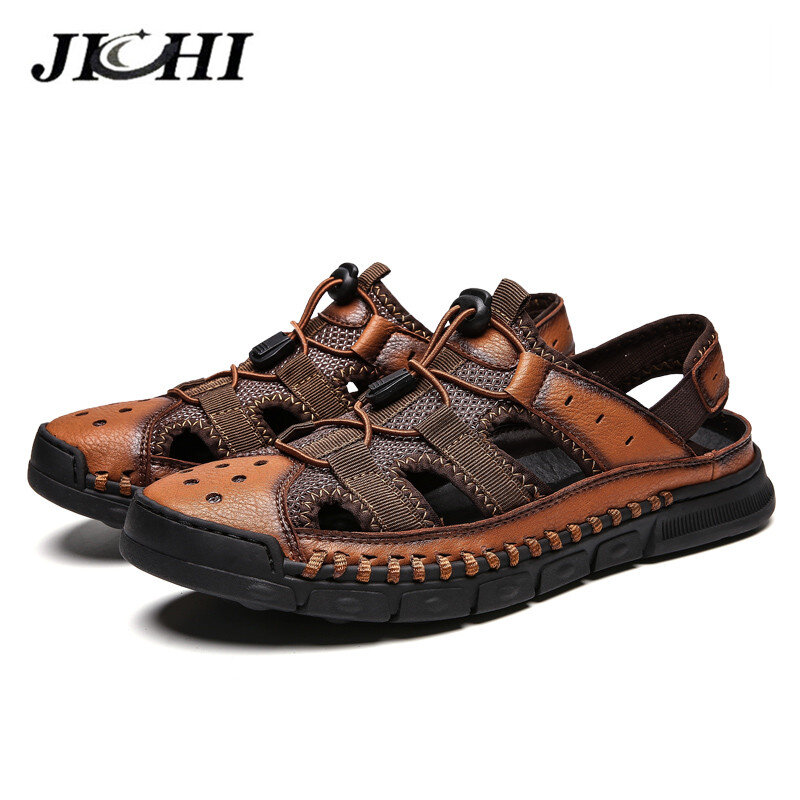 2020 New Men Sandals Genuine Leather Summer Beach Slippers Quality Men's Casual Sneakers Outdoor Beach Shoes Big Size 38-46