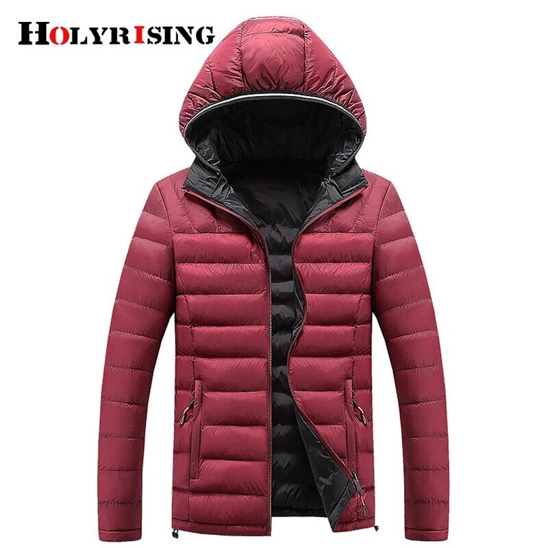 Holyrising Men Parka Casual Winter Coat Warm Hooded Outwear Ultralight Classic Overcoats Zipper Male Windproof Jackets 18957-5