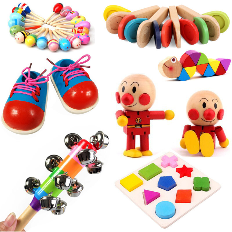 몬테소리 장난감 나무 어린이 교육 악기 인형 Drawstring 장난감 유아 조기 지능 학습 장난감