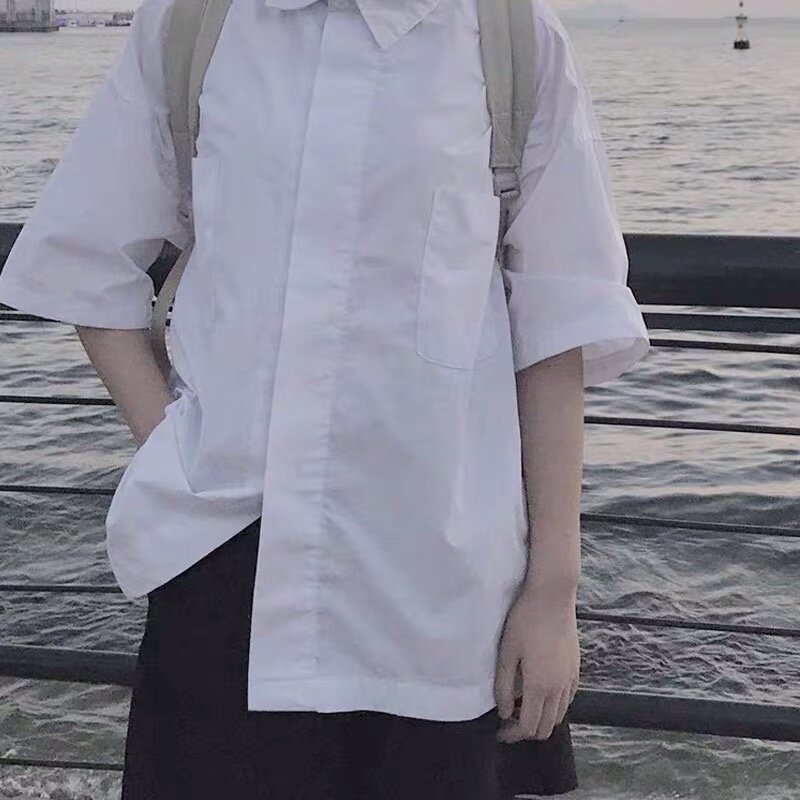 2021 Nieuwe Koreaanse Stijl Chic White Shirt Vrouwen Retro Hong Kong Stijl Jk Shirt Korte Mouw Losse Student Top overalls