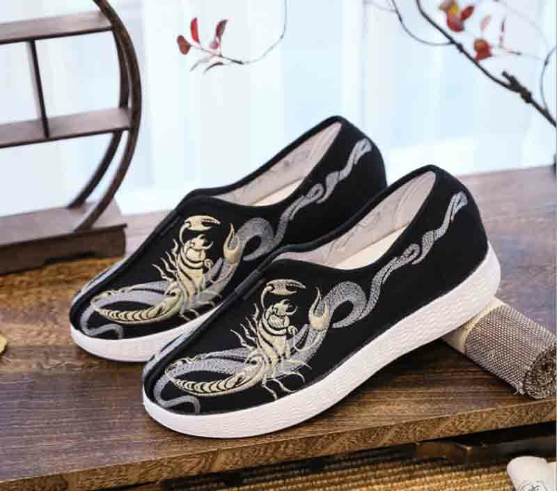 Mode Doek Platte Schoenen Voor Mannen Geborduurde Doek Schoenen Platte Schoenen Zwart Straat Casual Schoenen Voor Mannen Plus Size 43 #