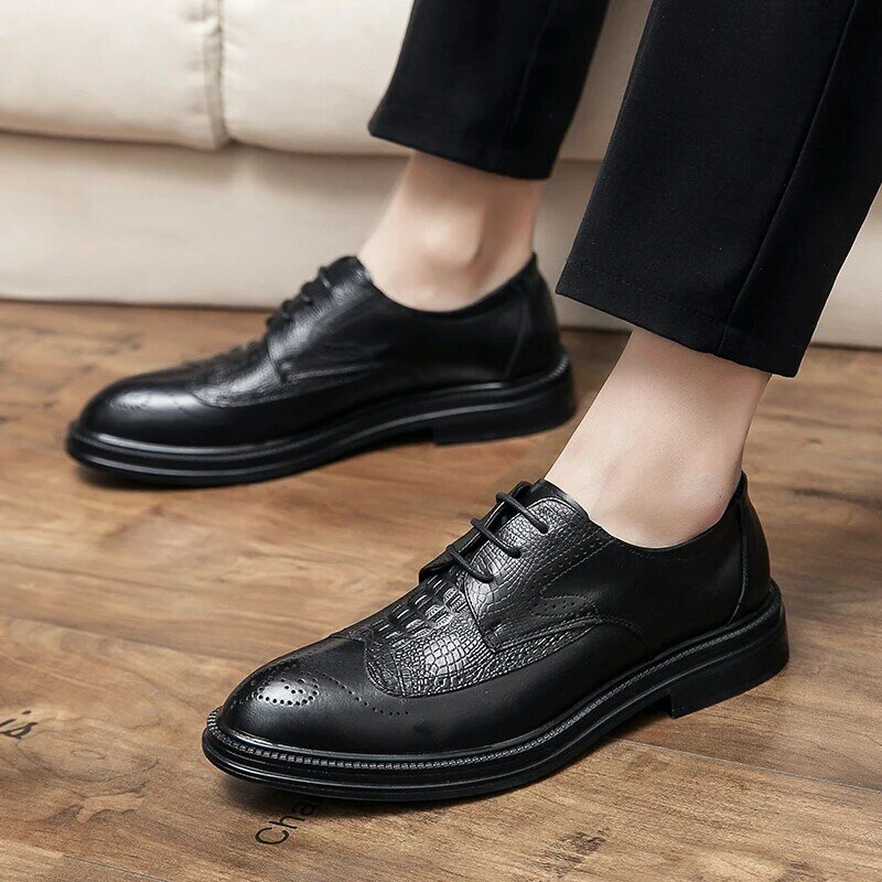 Oxford Shoes Men Fashion Brogue Men Leather Formal Dress Shoes lace up casual Man Comfortable Office Party shoes men Footwear