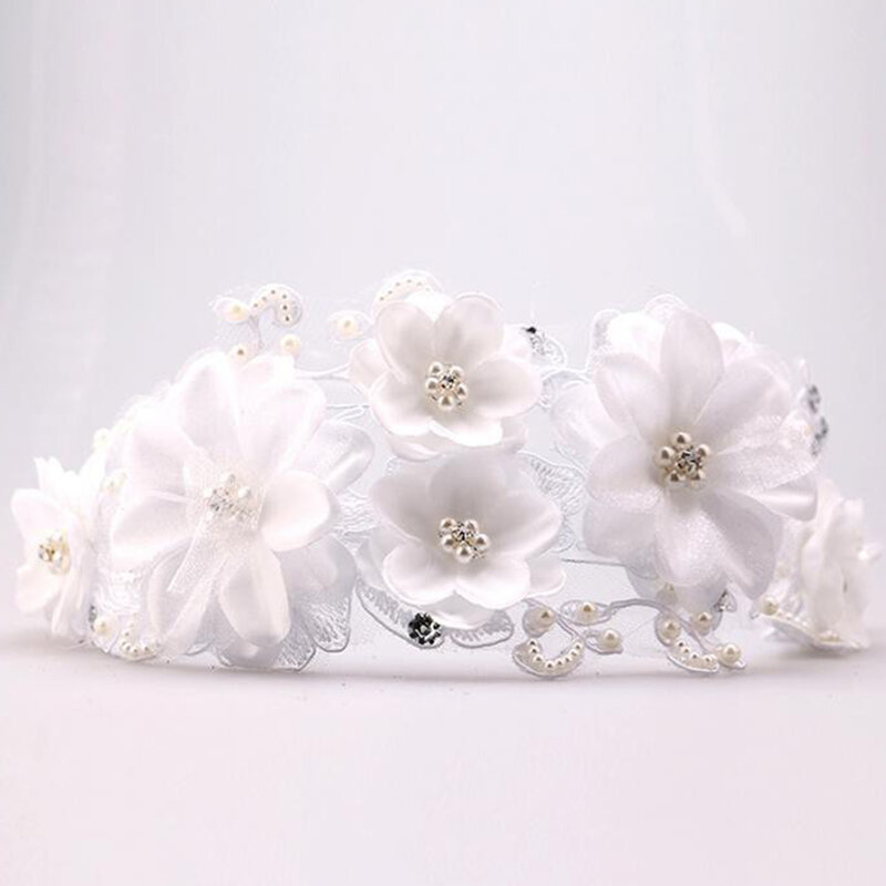3D ดอกไม้ Faux เพิร์ลฝังลูกไม้เจ้าสาวแต่งงาน Tiara Headwear Decor ปาร์ตี้วันหยุดตกแต่ง DIY