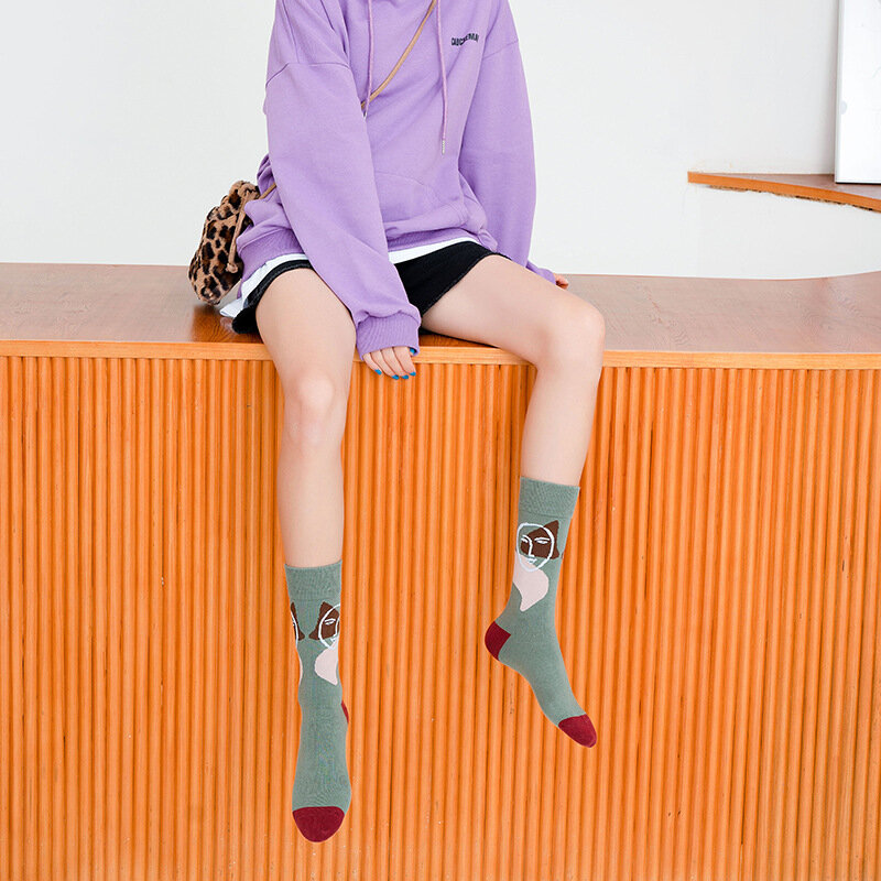 Instime 2020 Осенние новые носки для женщин, хлопок, классные контрастные цвета, граффити, персонаж, уличная одежда, размер 36-40