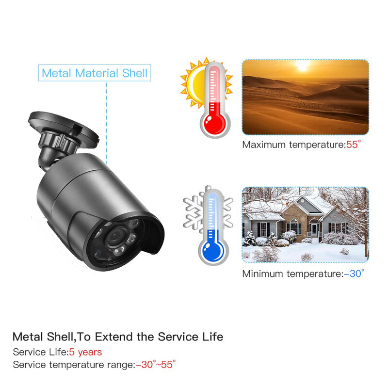 AZISHN – caméra de Surveillance Bullet IP HD 5MP, 2880x1616 px, codec H.265, CCTV, dispositif de sécurité d'extérieur