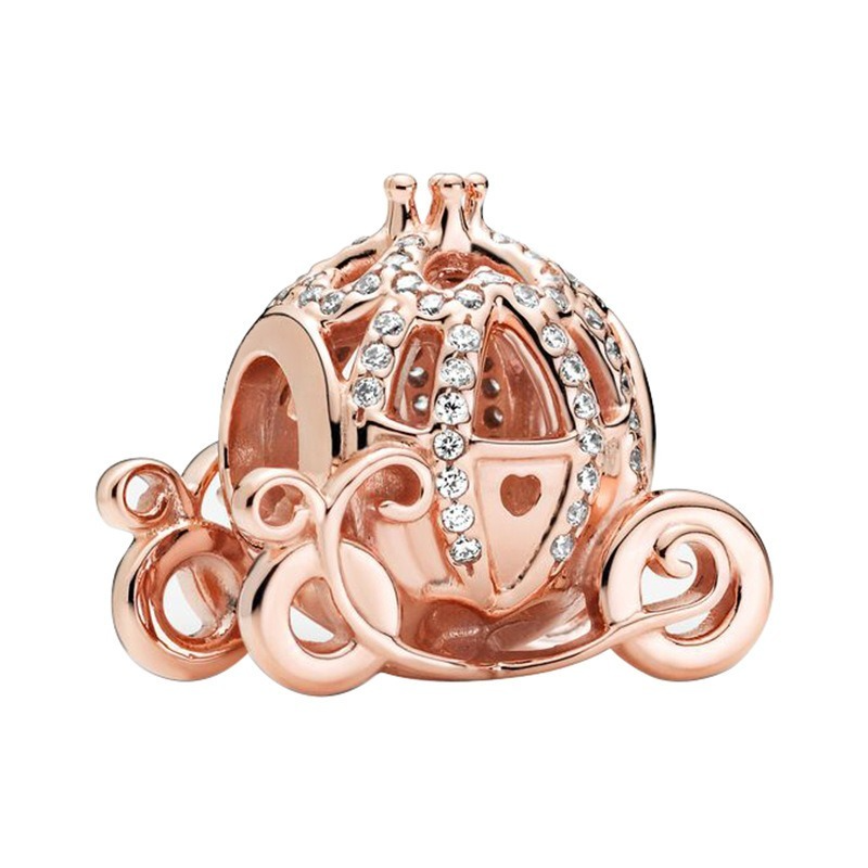 Charms brillantes con forma de corona de calabaza, abalorio de plata, compatible con pulsera Pandora y collar, regalo para niña, joyería