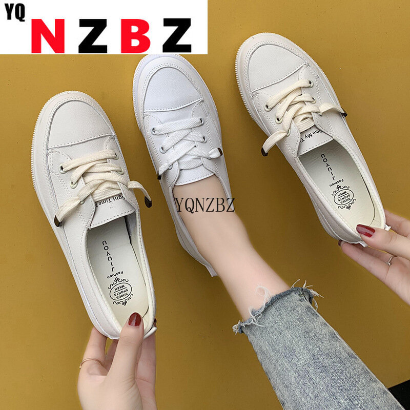 Autumn Women's Shoes Fashion New Women's PU Leather Shoes Women's Breathable Lovely Flat Sole Casual Shoes White Sports Shoes