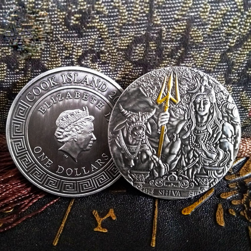Religiöse Tempel Indus Zivilisation Shiva und Elizabeth II Kopf Porträt Silber Münzen Gedenkmünze Tourist Souvenir Handwerk