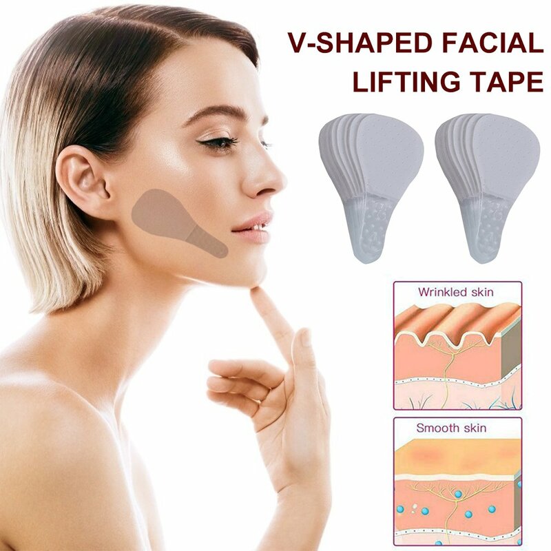 Juego de pegatinas invisibles para la cara, cinta adhesiva de estiramiento rápido para la barbilla, líneas faciales, arrugas, flácidas para la piel, forma de V, 40 unids/set