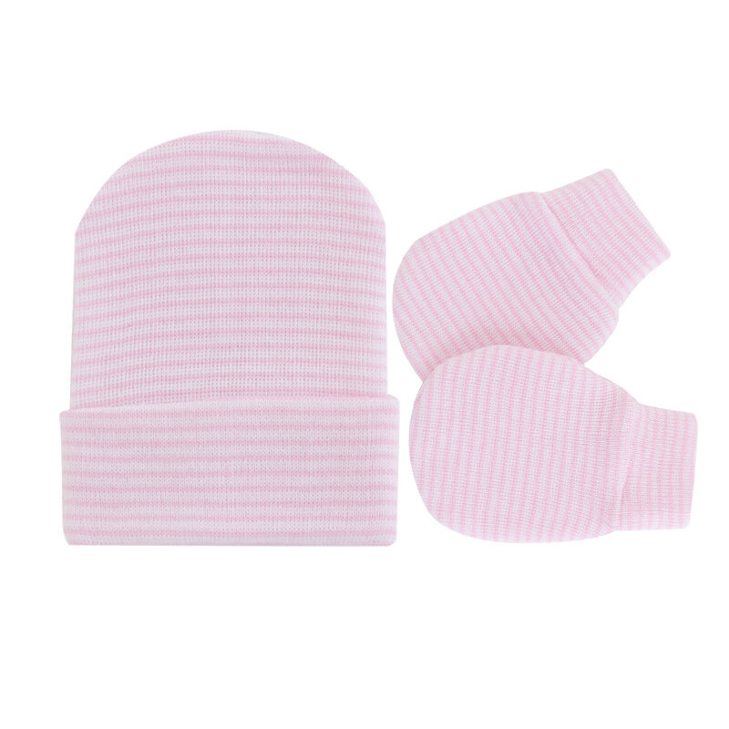 Recém-nascido macio pele-amigável quente chapéu e luvas de duas peças conjunto moda tricô listrado infantil boné do bebê headwear fotografia adereços